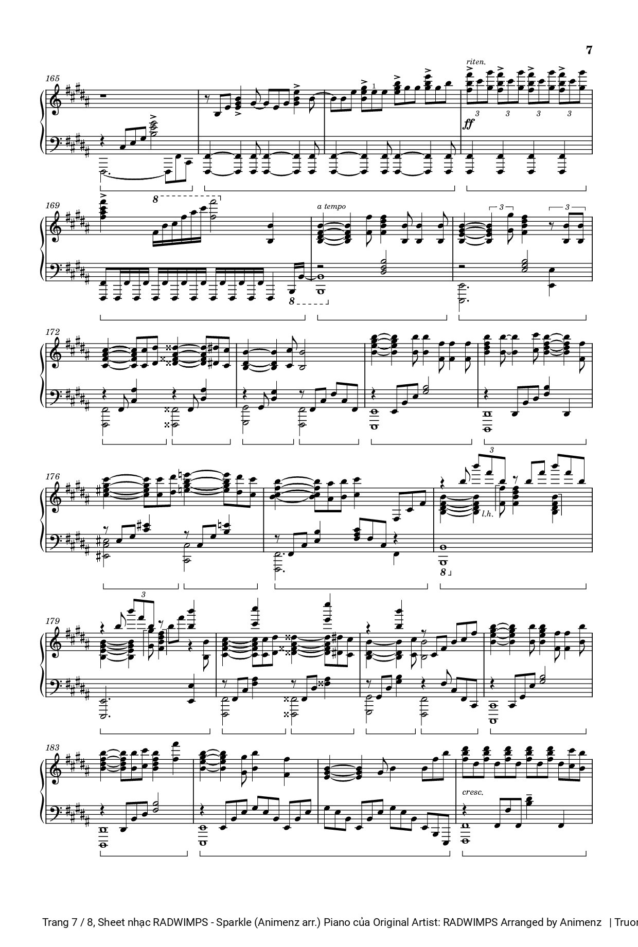 Trang 7 của Sheet nhạc PDF bài hát RADWIMPS - Sparkle (Animenz arr.) Piano - Original Artist: RADWIMPS Arranged by Animenz 