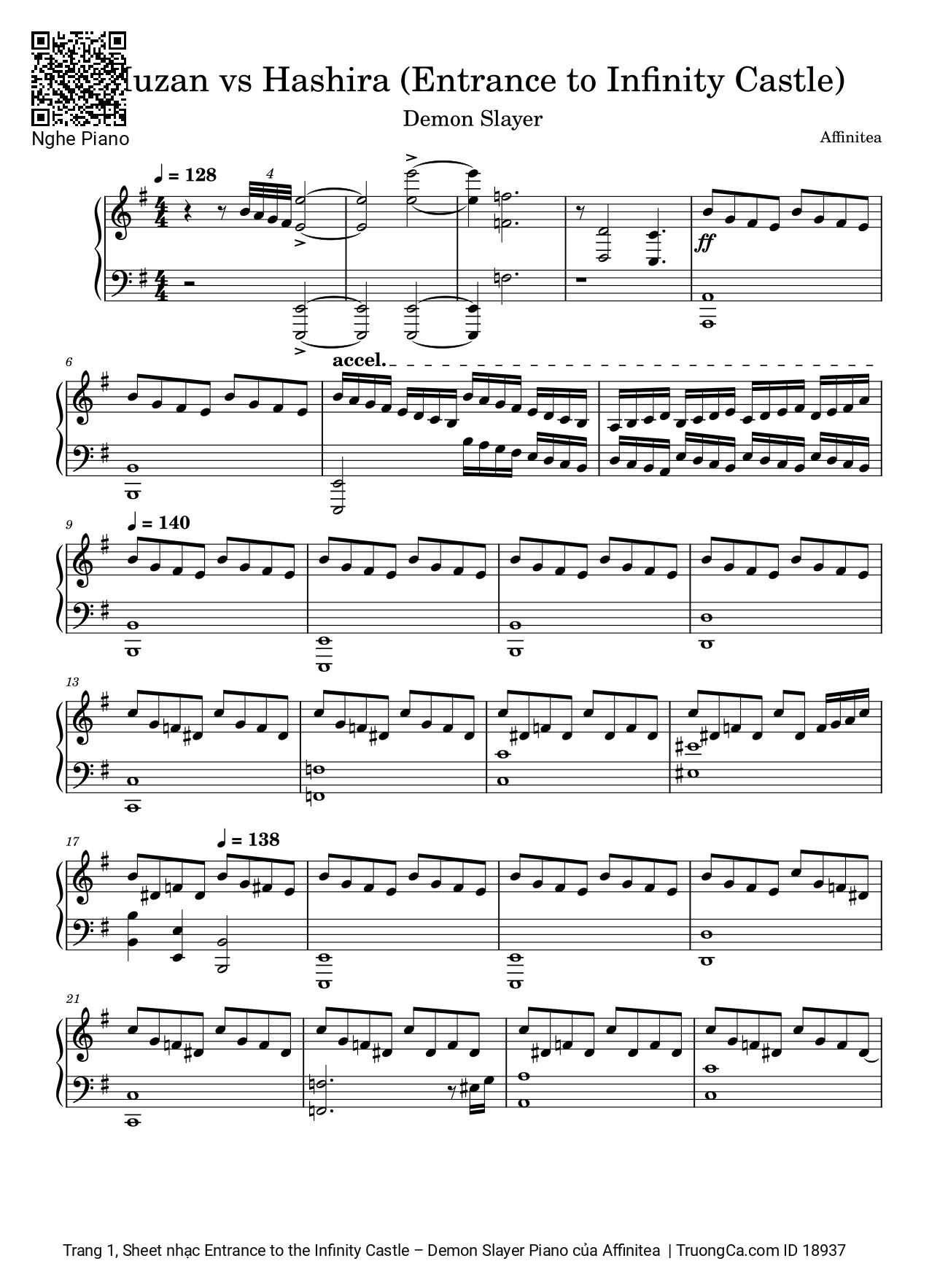 Trang 1 của Sheet nhạc PDF bài hát Entrance to the Infinity Castle - Demon Slayer Piano - Affinitea