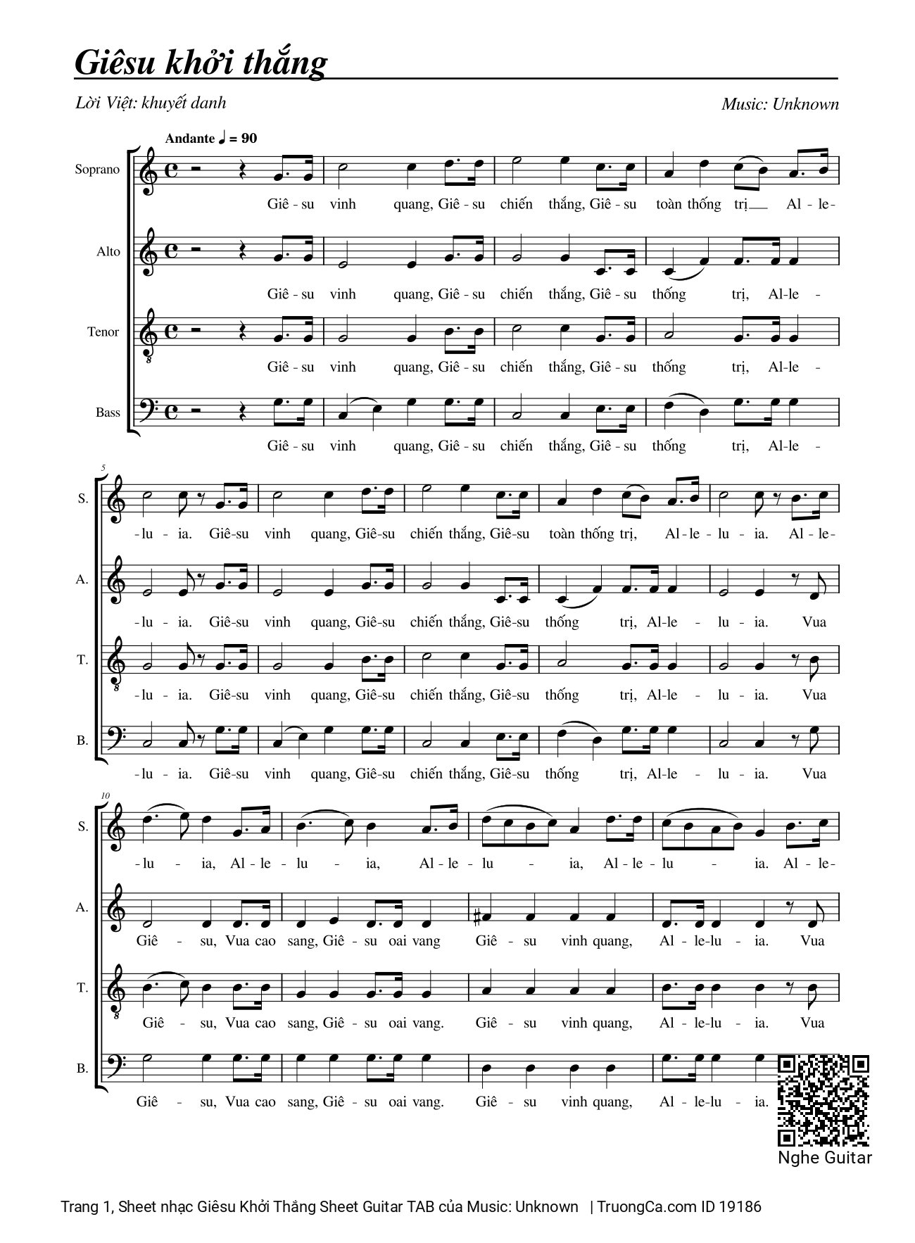 Sheet nhạc PDF bài Giêsu Khởi Thắng (5 bè)