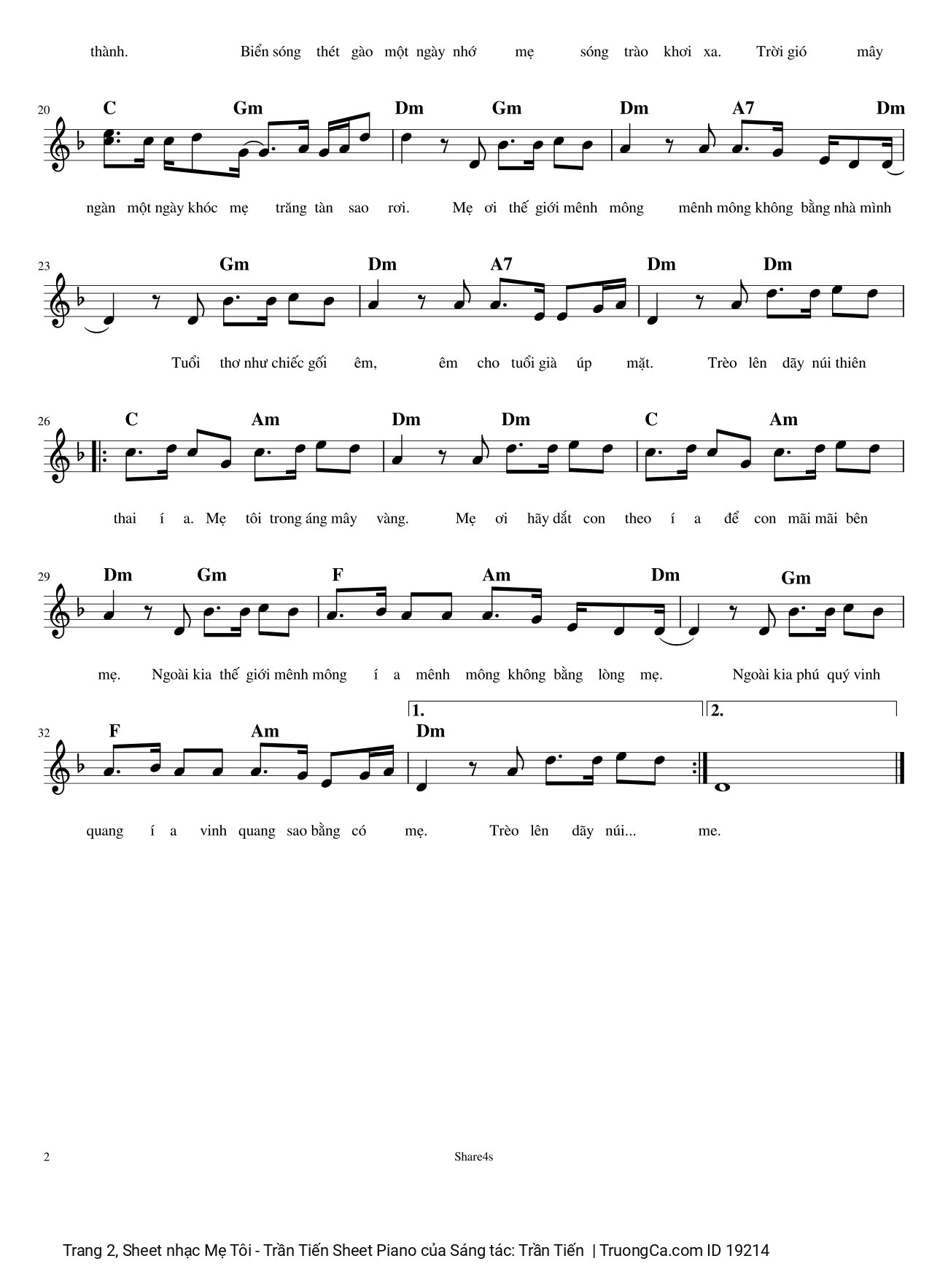 Trang 2 của Sheet nhạc PDF bài hát Mẹ Tôi - Trần Tiến Sheet Piano - Trần Tiến