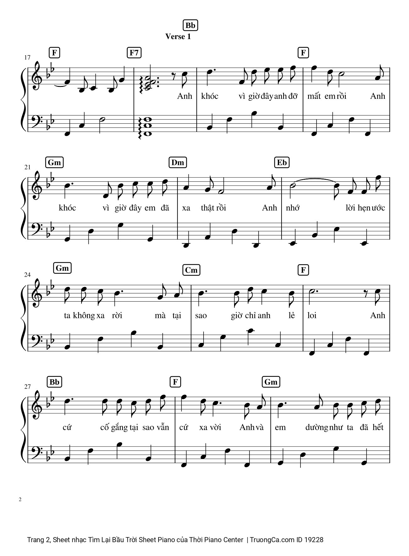 Trang 2 của Sheet nhạc PDF bài hát Tìm Lại Bầu Trời Sheet Piano - Khắc Việt