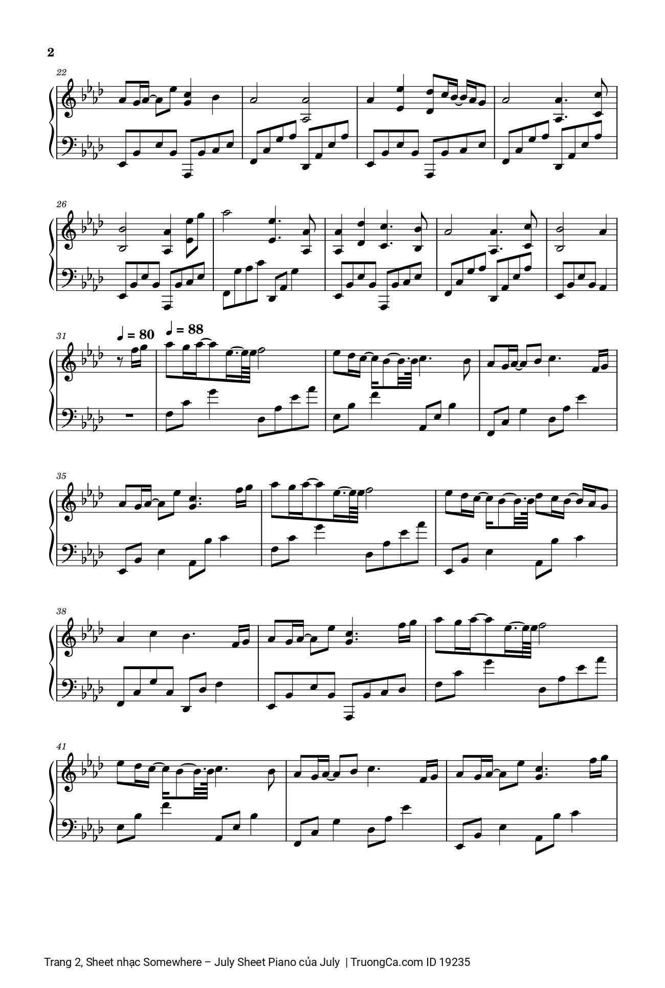 Trang 2 của Sheet nhạc PDF bài hát Somewhere – July Sheet Piano - July