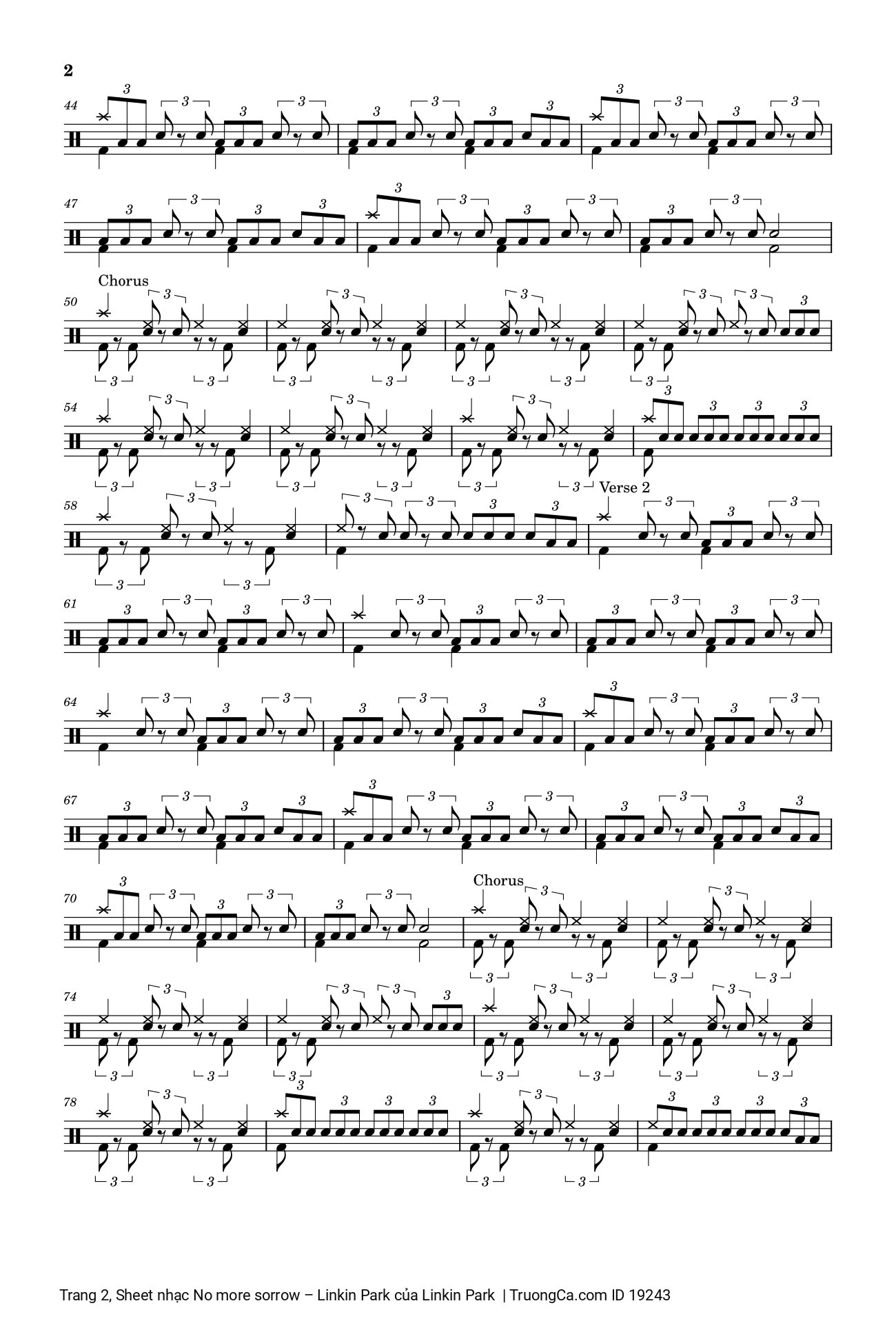 Trang 2 của Sheet nhạc PDF bài hát No more sorrow Drum sheet - Linkin Park
