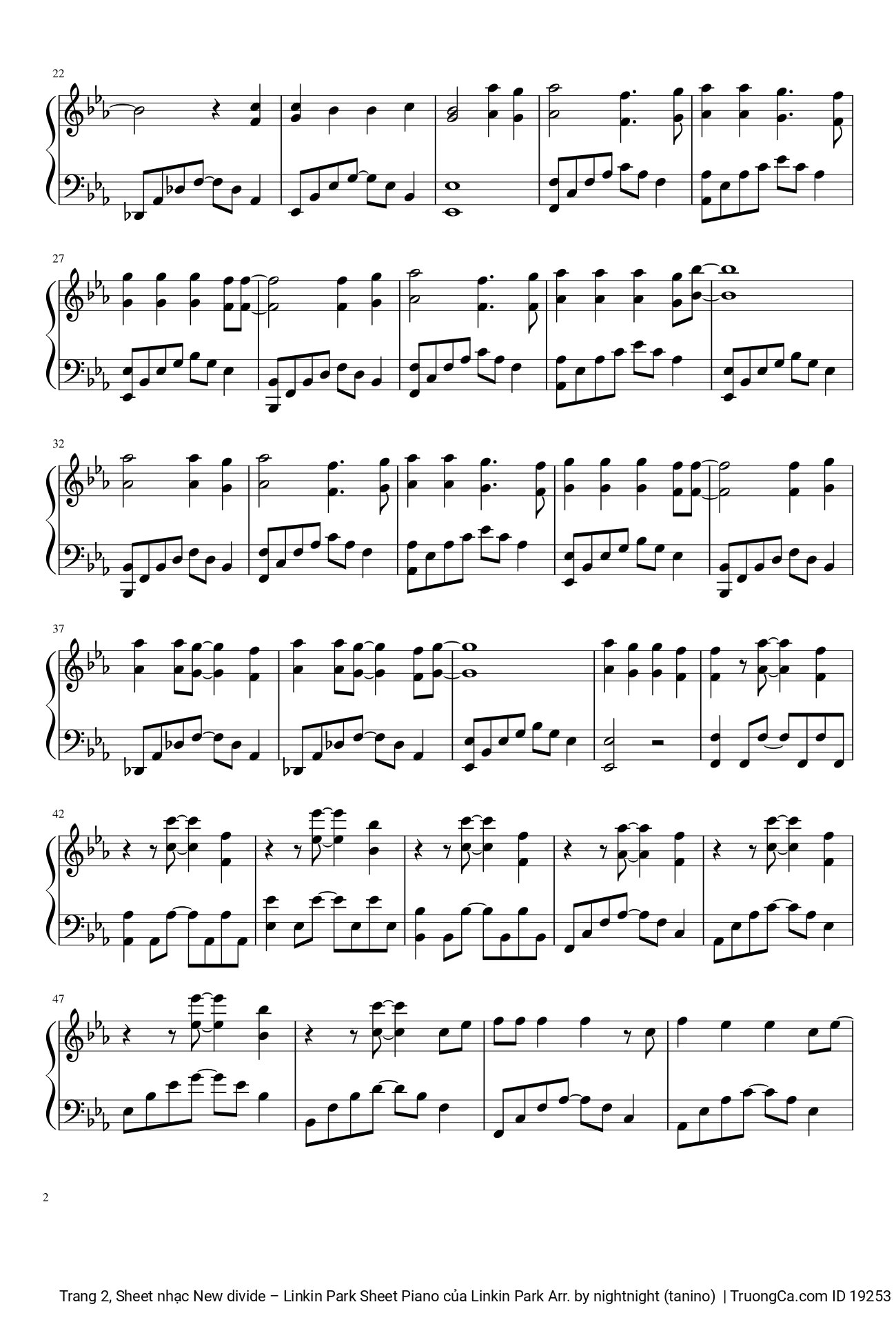 Trang 2 của Sheet nhạc PDF bài hát New divide Sheet Piano - Linkin Park
