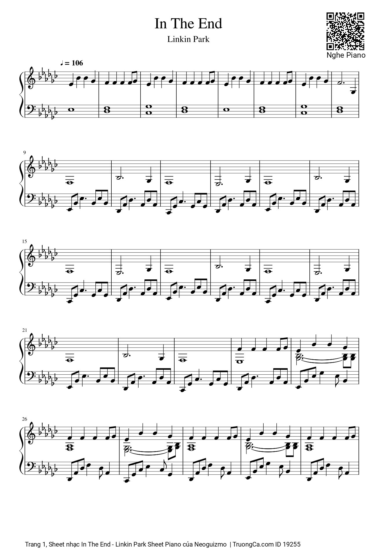 Sheet nhạc PDF bài In The End Sheet Piano