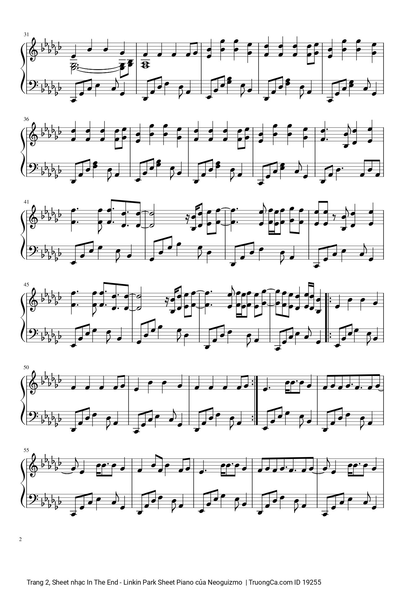Trang 2 của Sheet nhạc PDF bài hát In The End Sheet Piano - Neoguizmo