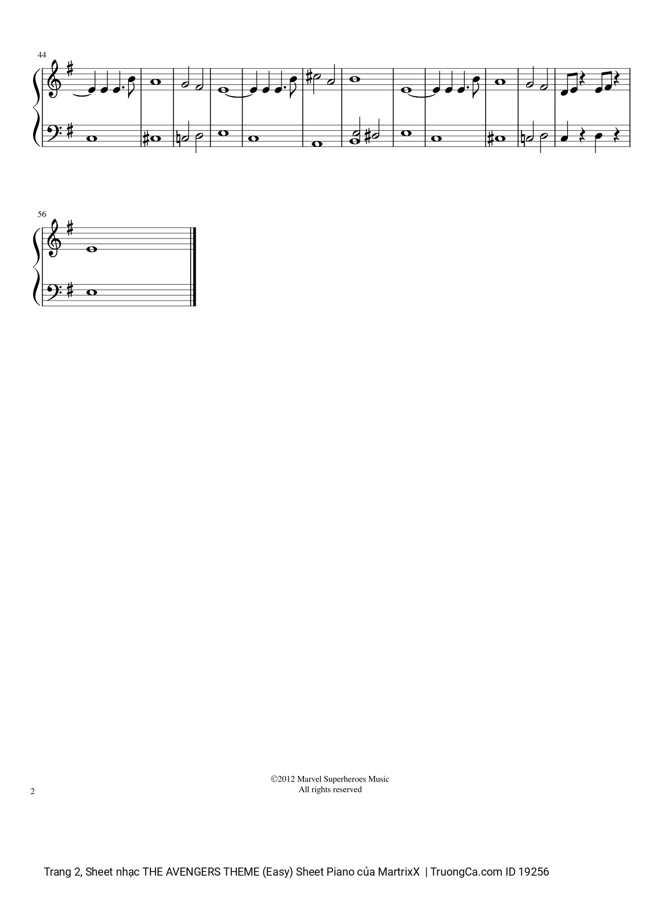 Trang 2 của Sheet nhạc PDF bài hát The Avengers theme (Easy) Sheet Piano - MartrixX