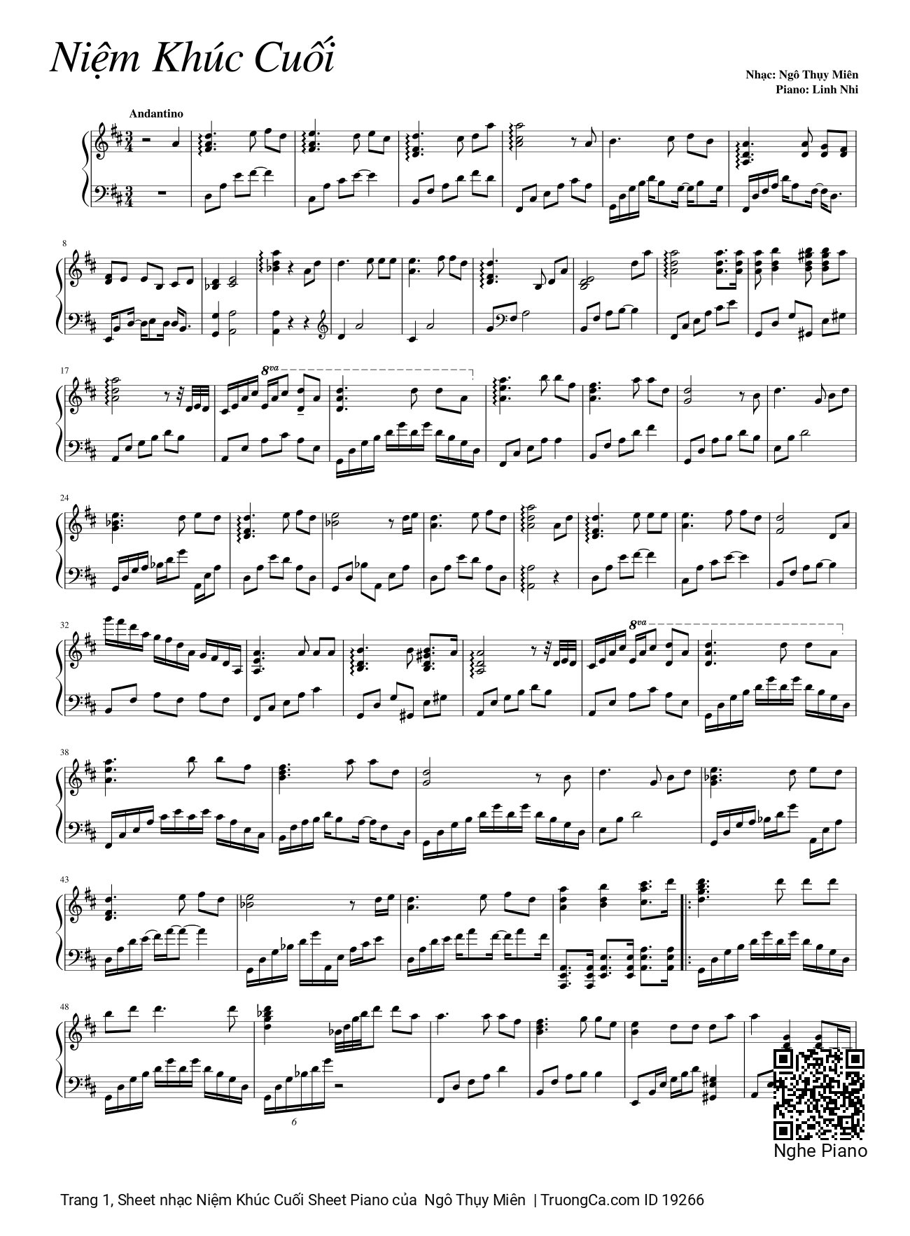 Niệm Khúc Cuối Sheet Piano