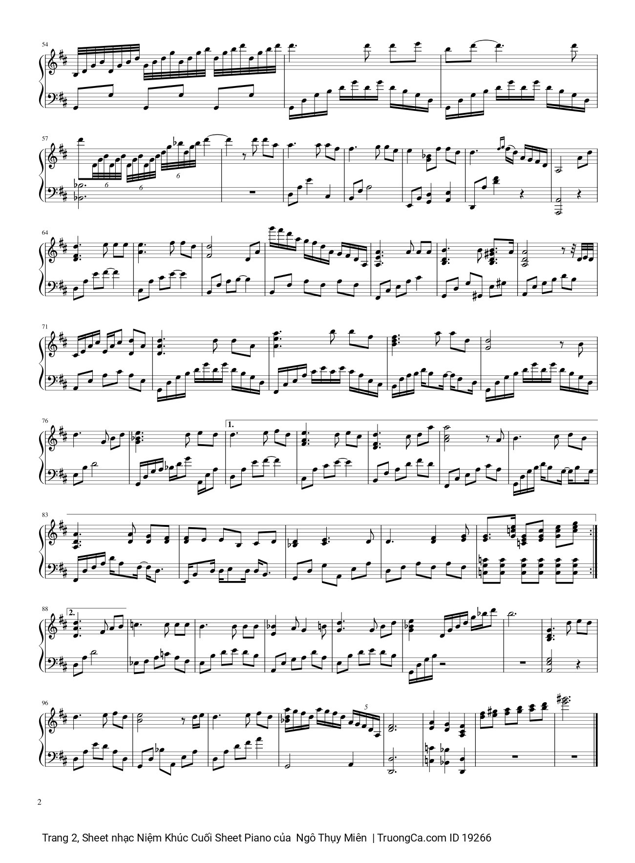 Trang 2 của Sheet nhạc PDF Piano bài hát Niệm Khúc Cuối Sheet Piano -  Ngô Thụy Miên