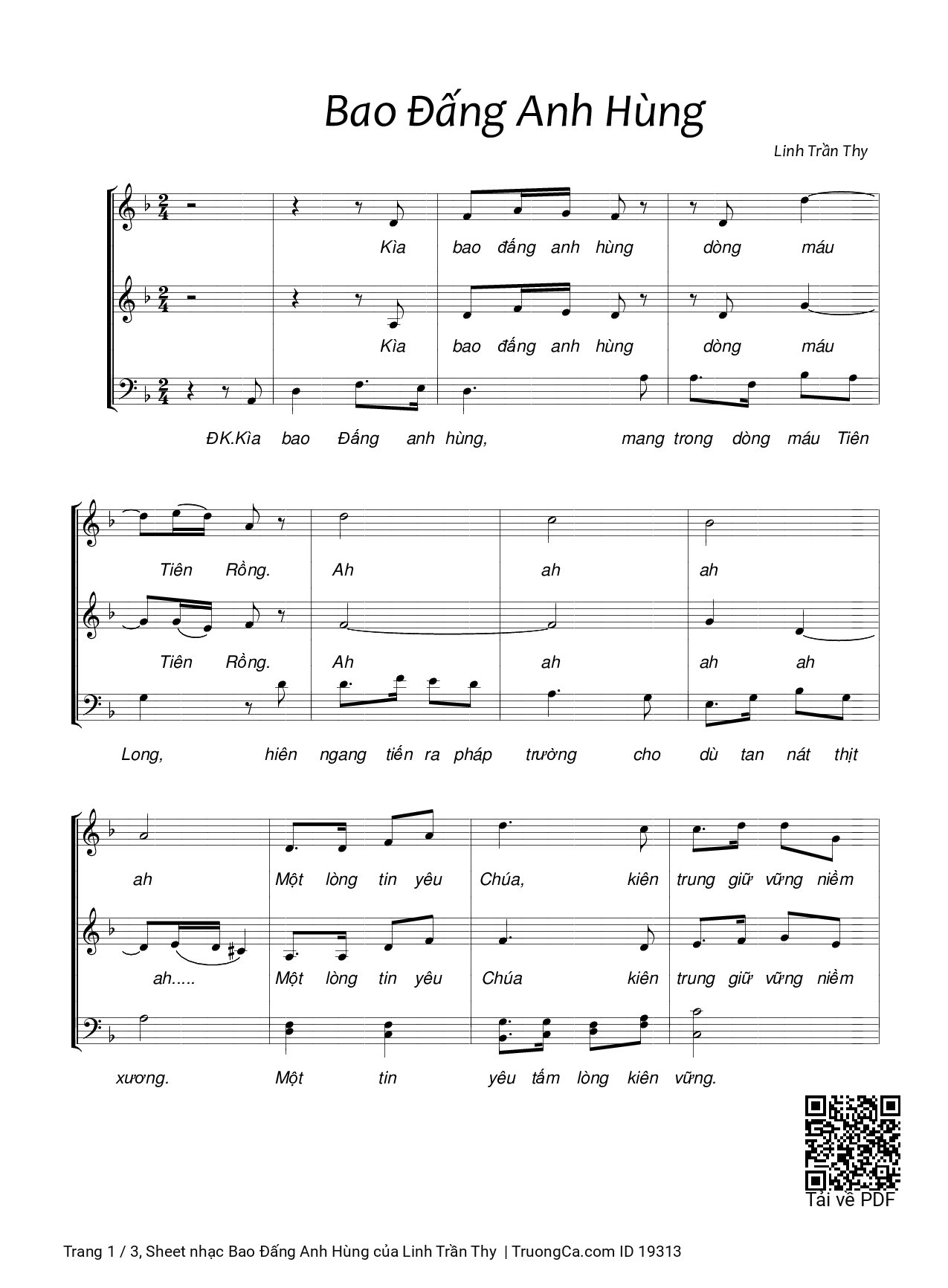 Trang 1 của Sheet nhạc PDF bài hát Bao Đấng Anh Hùng - Linh Trần Thy