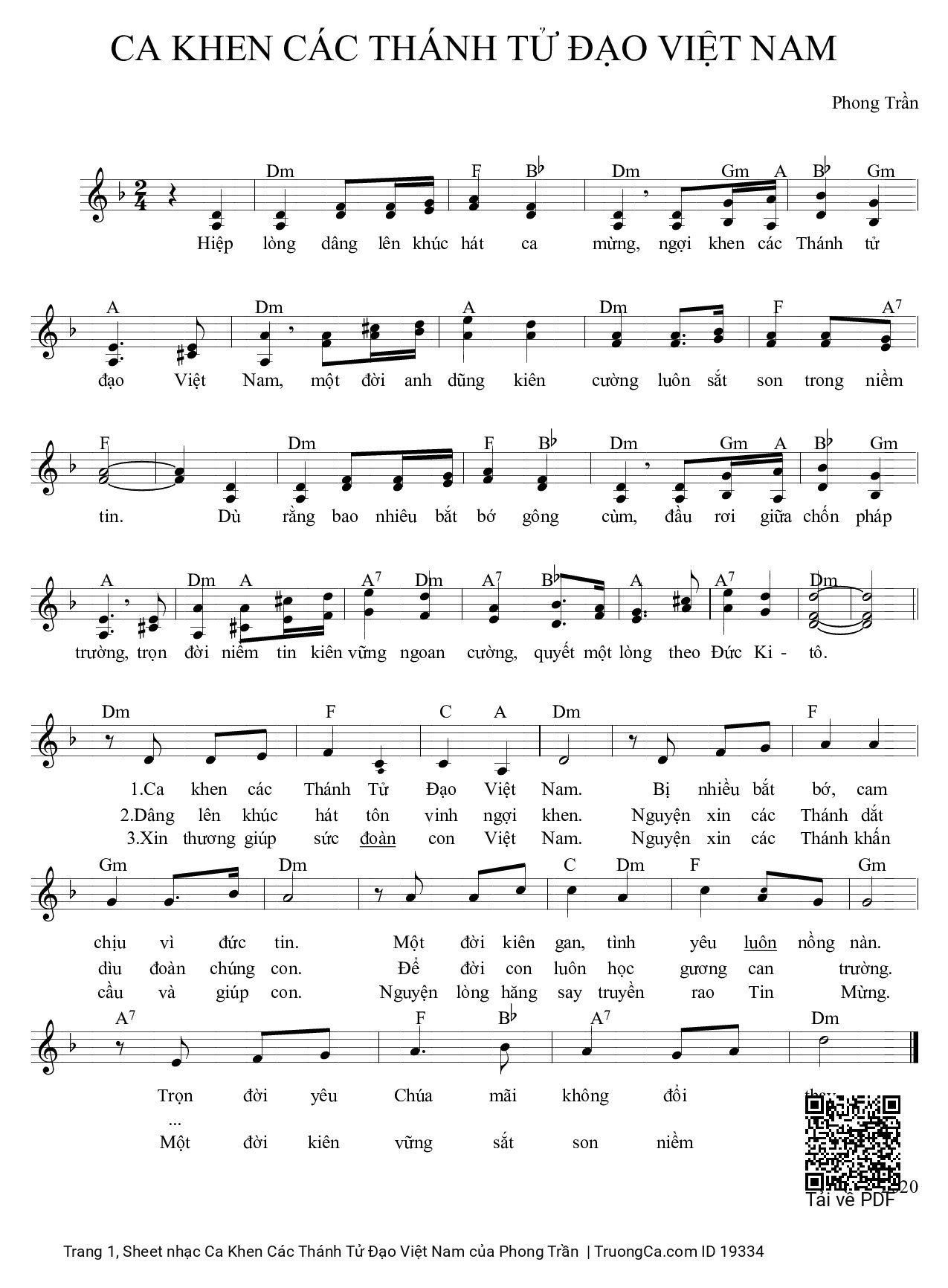 Ca Khen Các Thánh Tử Đạo Việt Nam