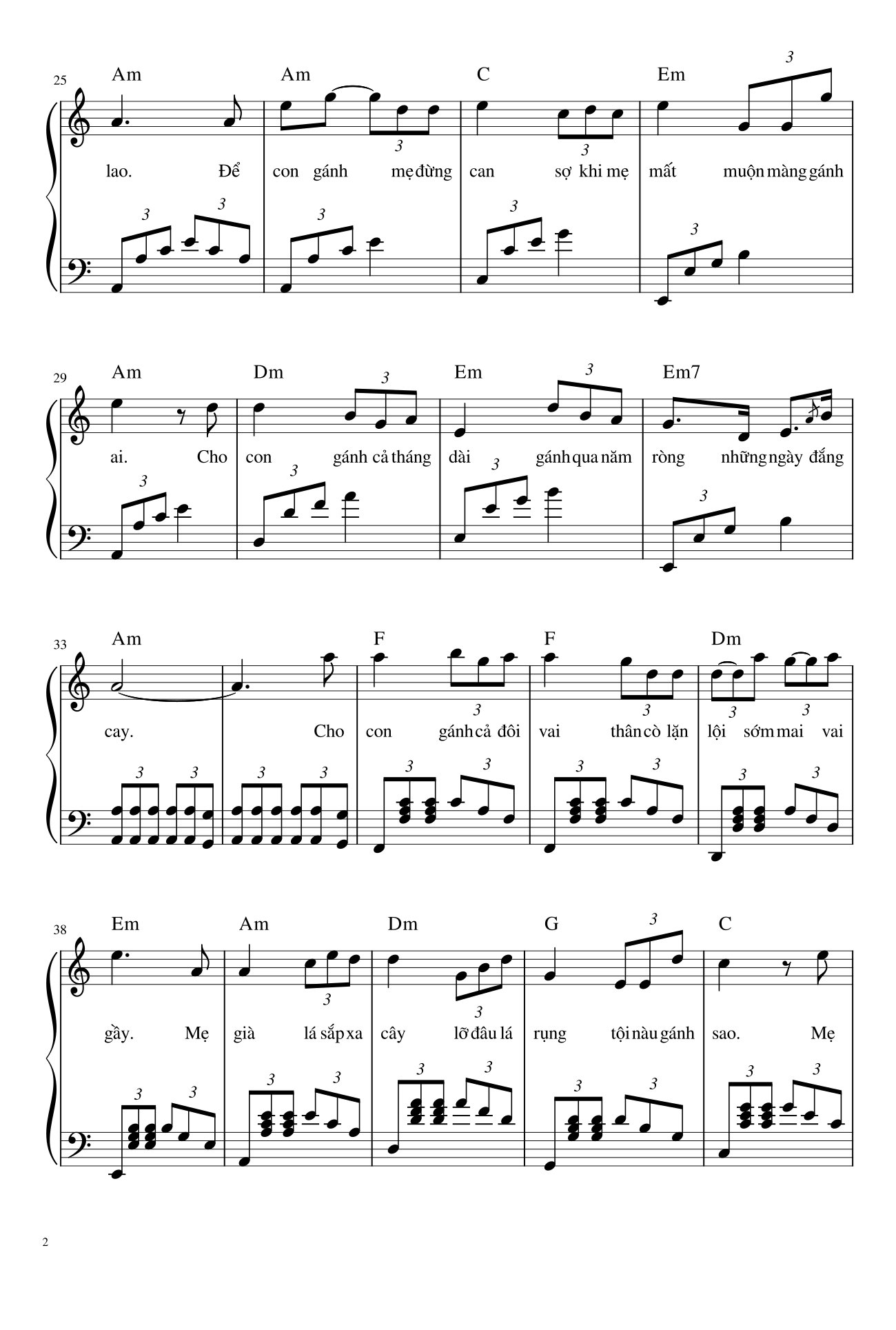 Trang 2 của Sheet nhạc PDF bài hát GÁNH MẸ Sheet Piano - Gau Go Bac