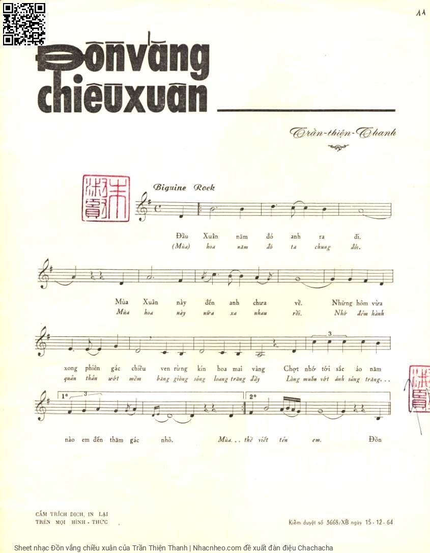 Trang 2 của Sheet nhạc PDF bài hát Đồn vắng chiều xuân - Trần Thiện Thanh, Đầu  xuân năm  đó anh ra  đi. Mùa xuân này đến anh chưa  về Những hôm vừa  xong phiên gác  chiều