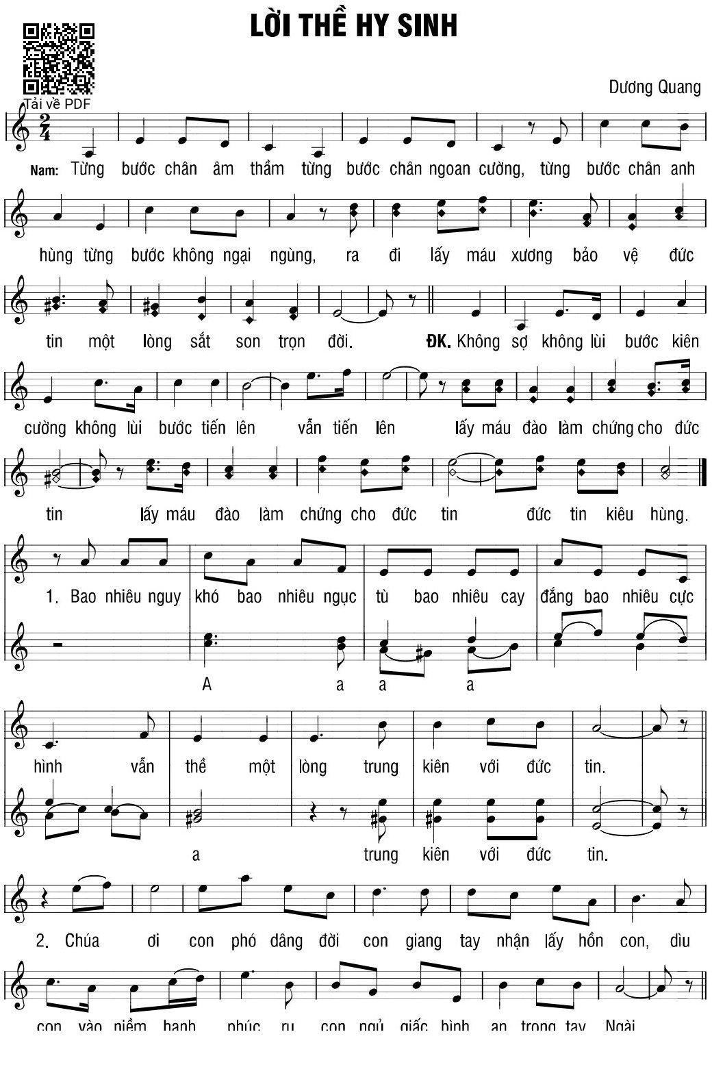 Sheet nhạc PDF bài Lời Thề Hy Sinh