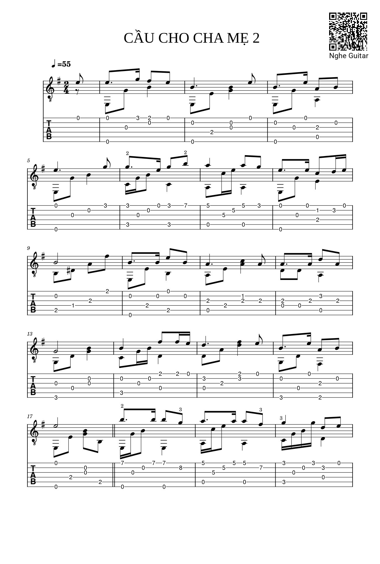 Sheet nhạc Cầu cho cha mẹ 2 Sheet Guitar TAB