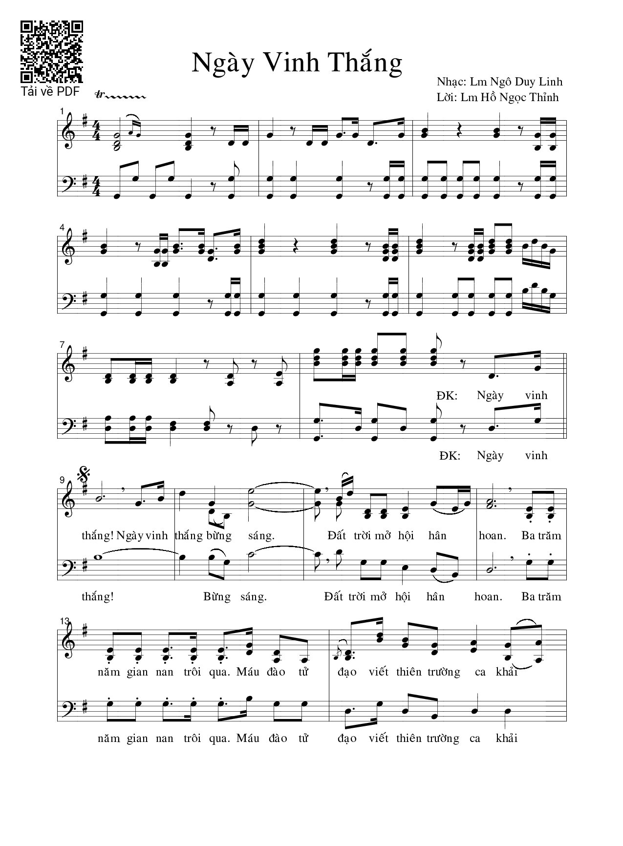 Sheet nhạc PDF bài Ngày Vinh Thắng - Lm. Ngô Duy Linh