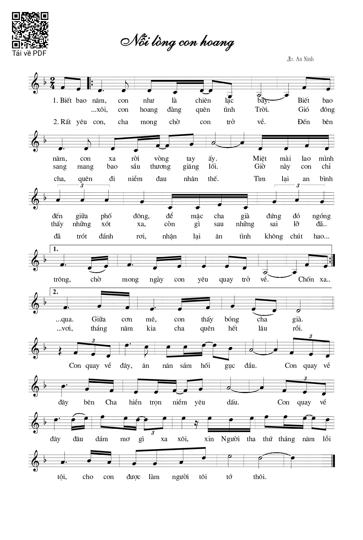 Sheet nhạc PDF bài Nỗi Lòng Con Hoang (Lc. 15)