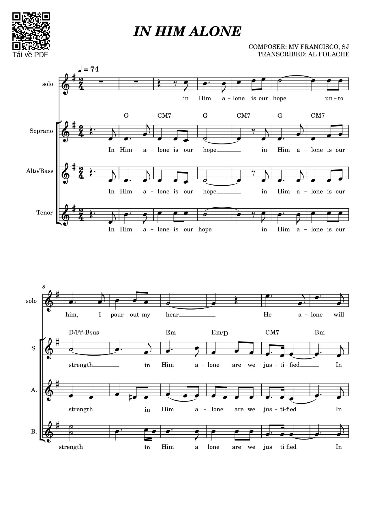 Sheet nhạc PDF bài IN HIM ALONE -  MV FRANCISCO, SJ