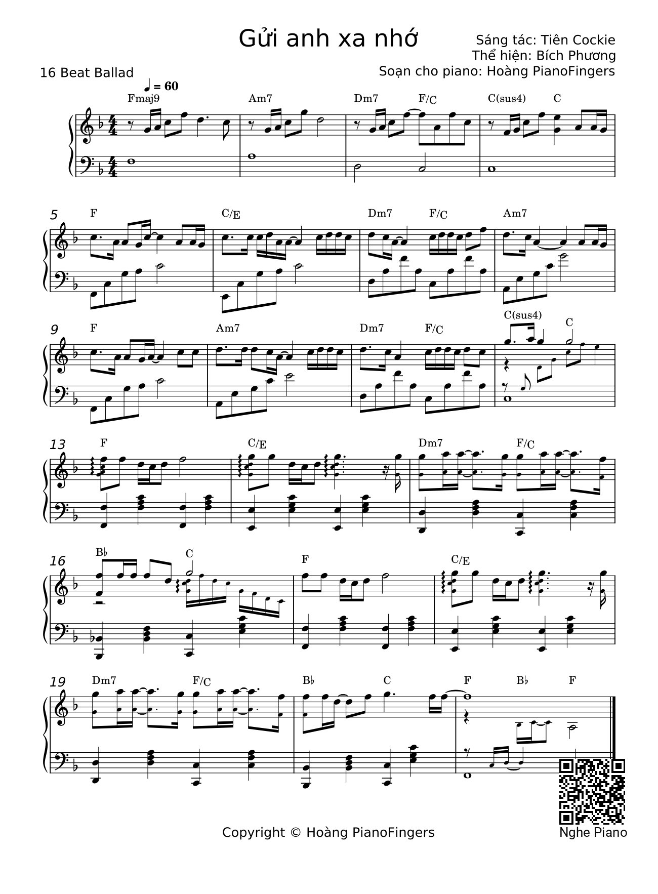 Sheet nhạc PDF bài Gửi anh xa nhớ Sheet Piano