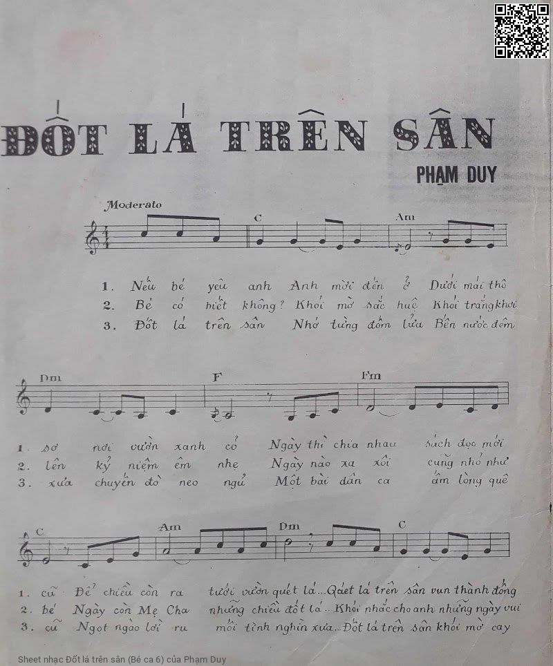 Trang 2 của Sheet nhạc PDF bài hát Đốt lá trên sân (Bé ca 6) - Phạm Duy, 1. Nếu bé yêu  anh, anh mời đến  ở. Dưới mái thô  sơ, nơi vườn xanh  cỏ Ngày thì chia  nhau sách đọc, mới  cũ