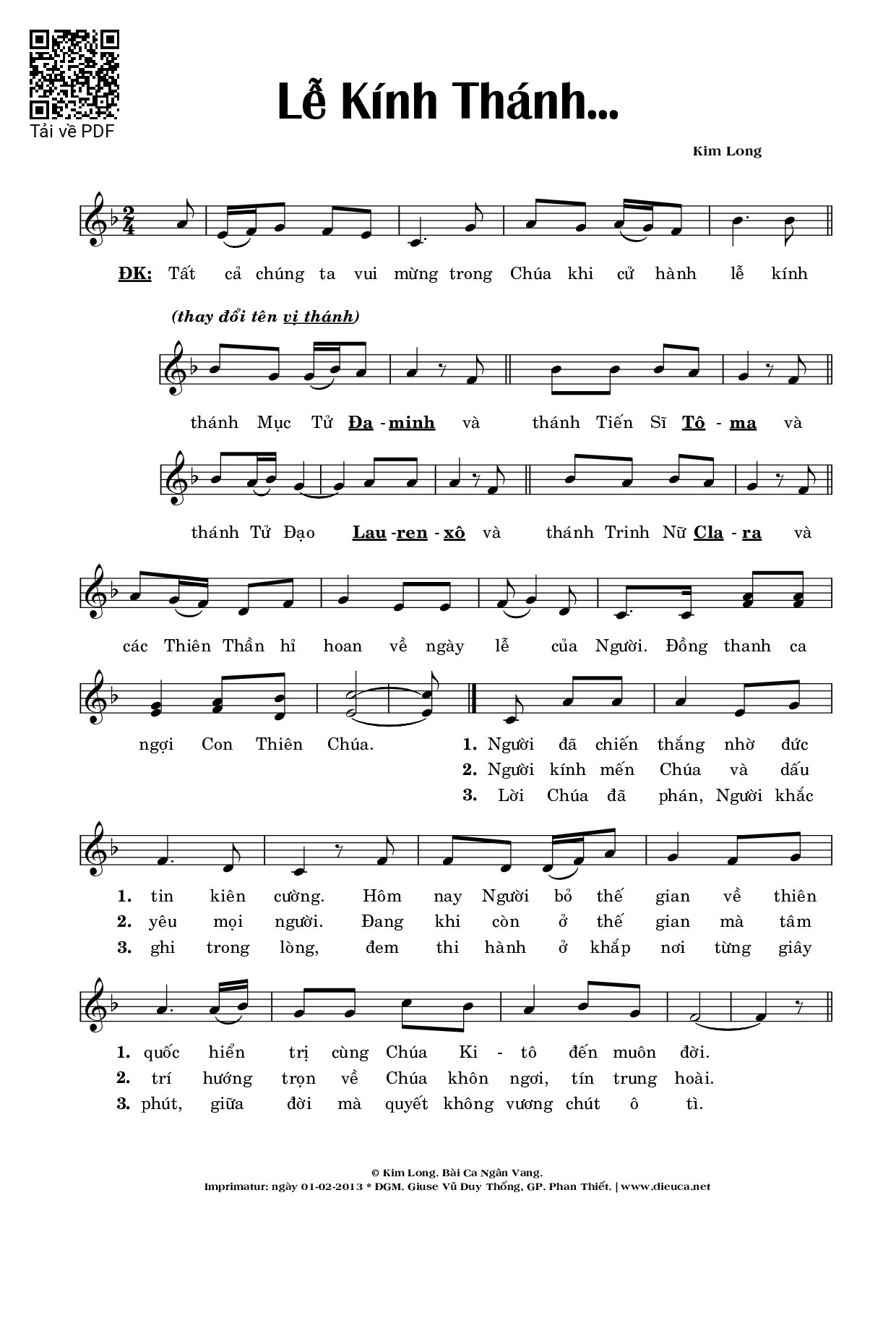 Sheet nhạc PDF bài Lễ  Kính Thánh…