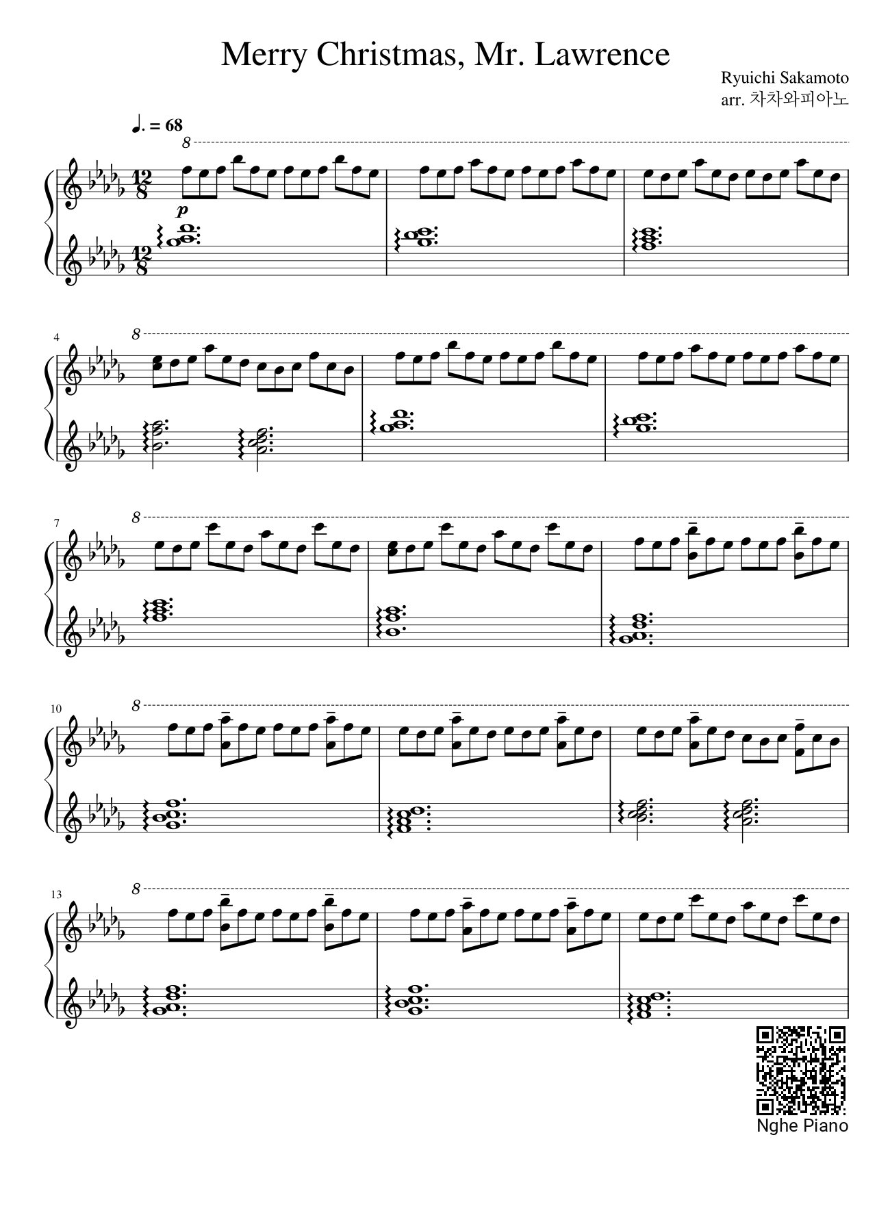 Trang 1 của Sheet nhạc PDF bài hát Merry Christmas, Mr. Lawrence Sheet Piano - Ryuichi Sakamoto