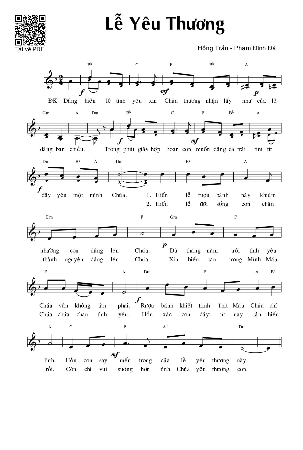 Trang 1 của Sheet nhạc PDF bài hát Lễ yêu thương - Phạm Đình Đài
