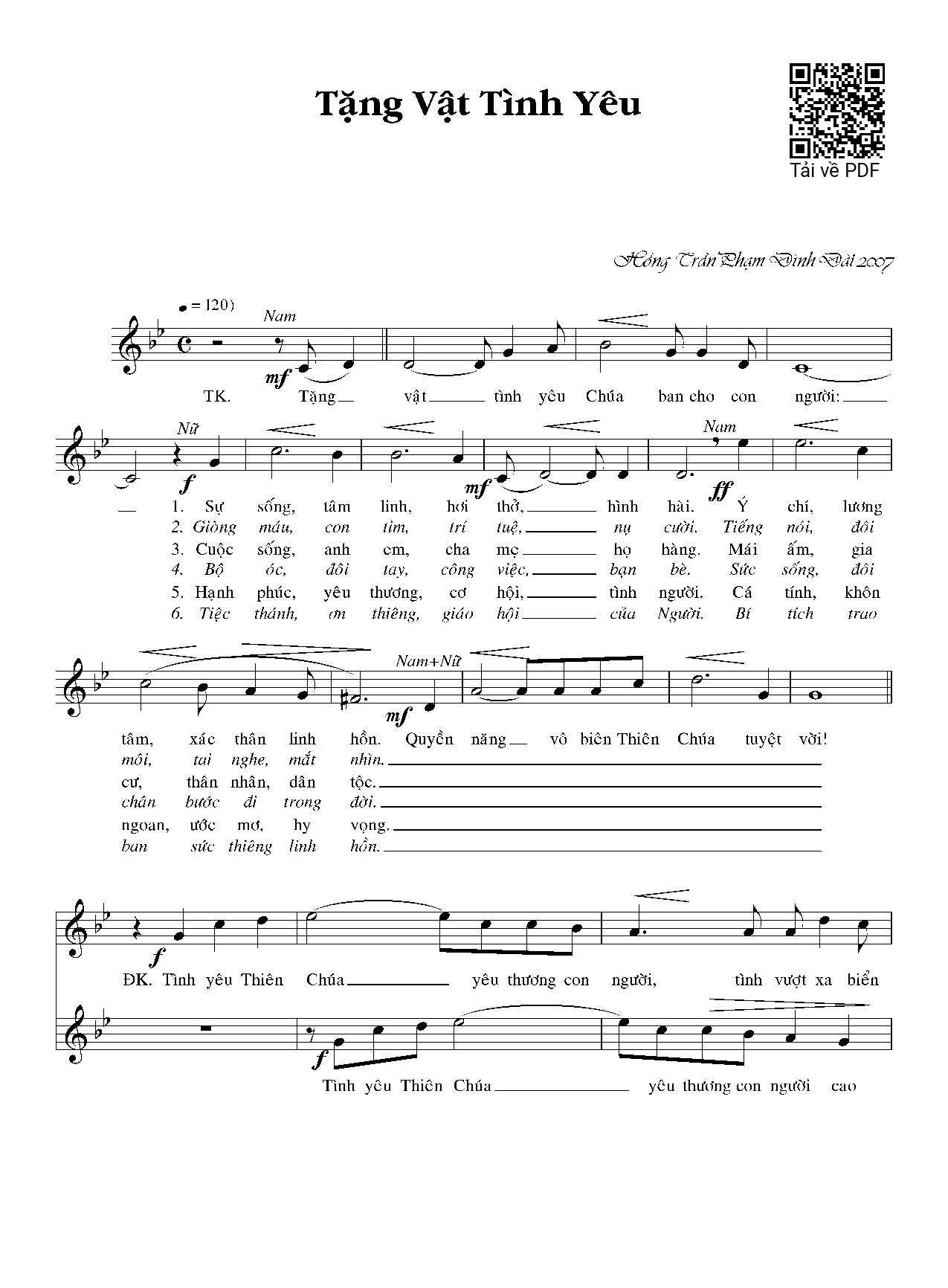 Sheet nhạc PDF bài Tặng vật tình yêu