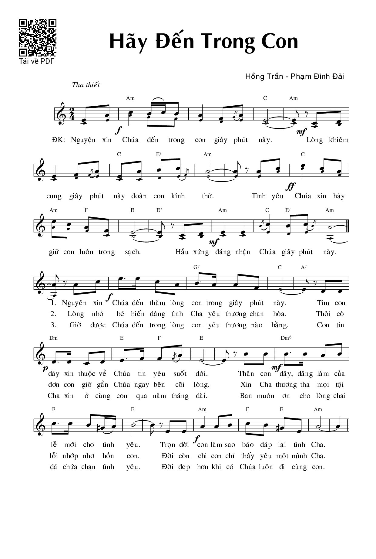 Trang 1 của Sheet nhạc PDF bài hát Hãy đến trong con - Phạm Đình Đài