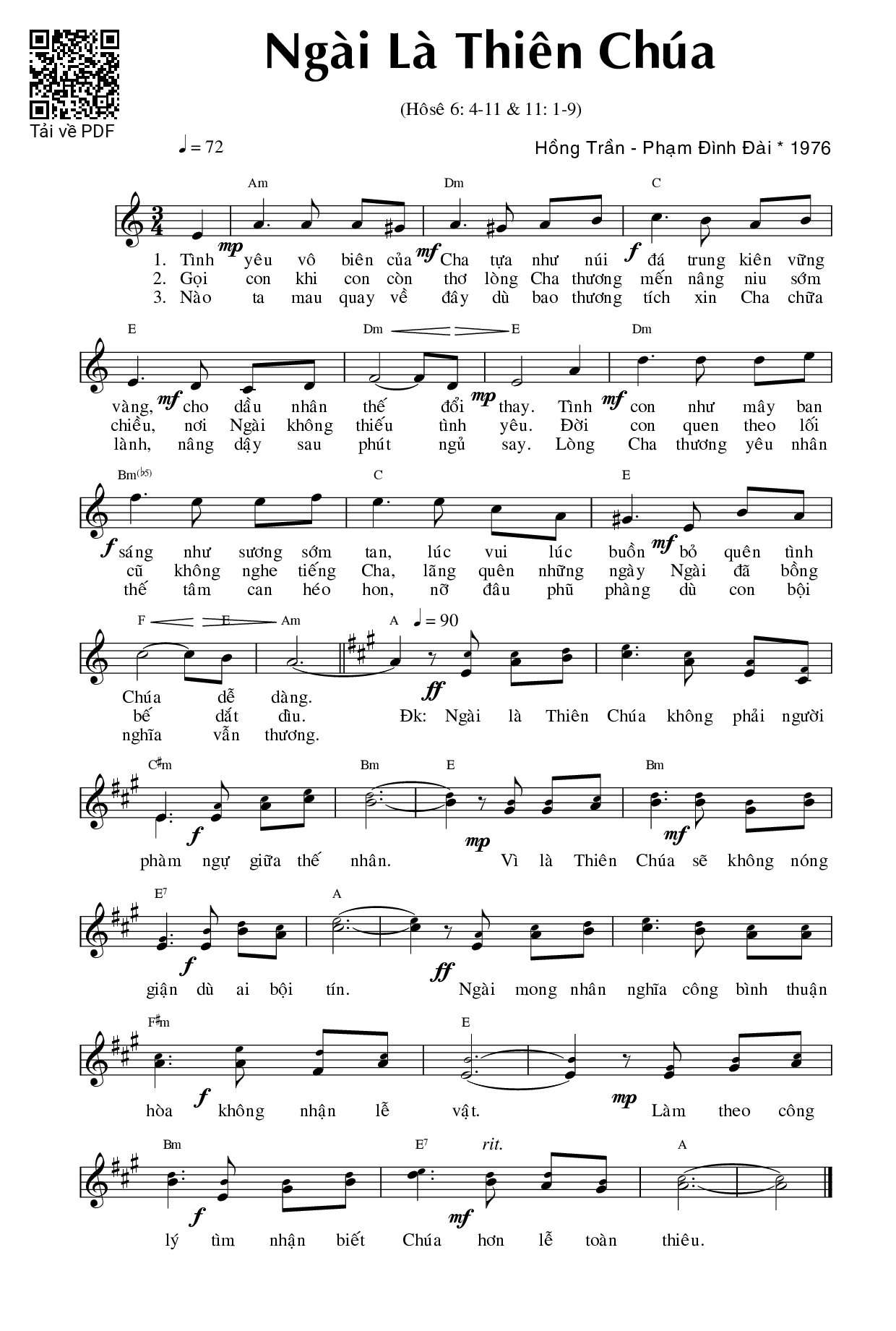 Trang 1 của Sheet nhạc PDF bài hát Ngài là Thiên Chúa - Phạm Đình Đài