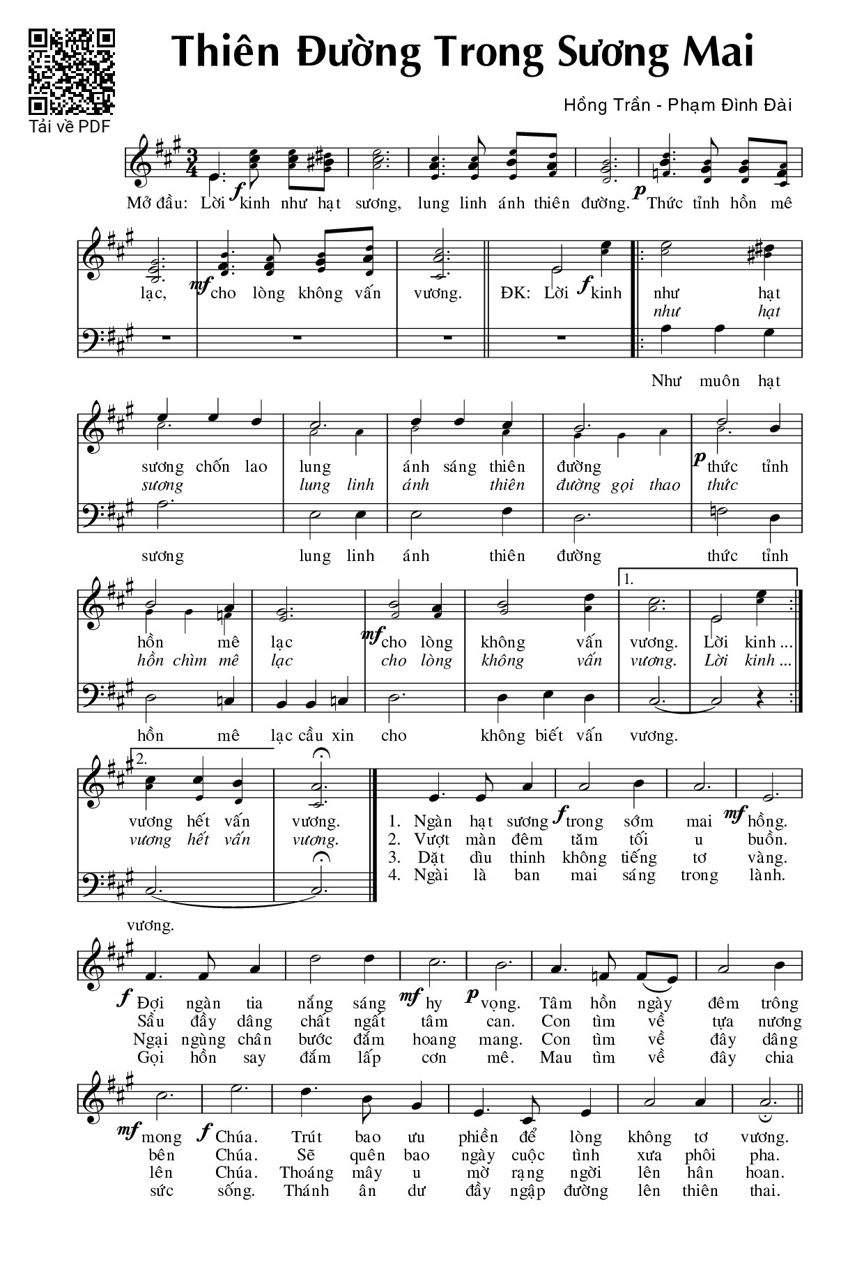 Trang 1 của Sheet nhạc PDF bài hát Thiên đường trong sương mai - Phạm Đình Đài