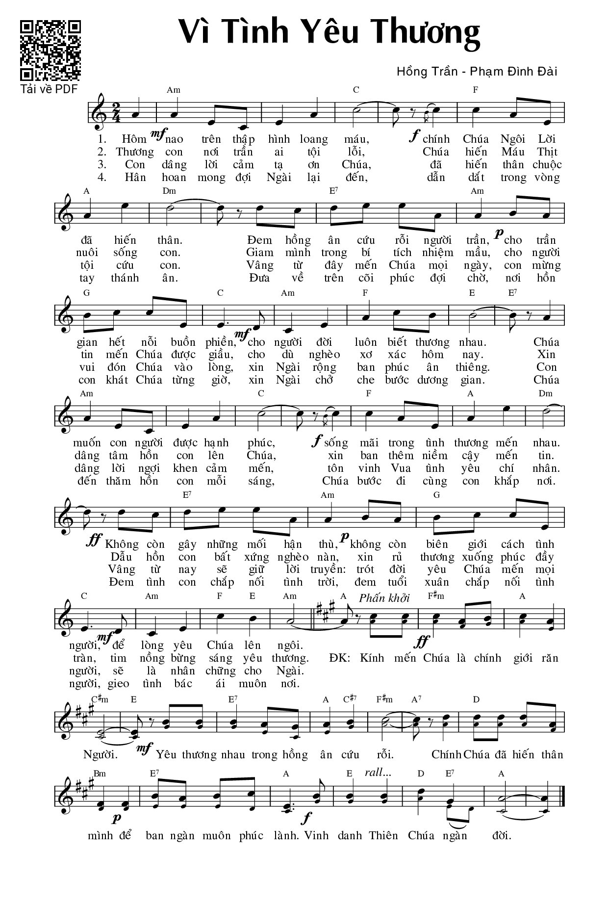 Sheet nhạc PDF bài Vì tình yêu thương