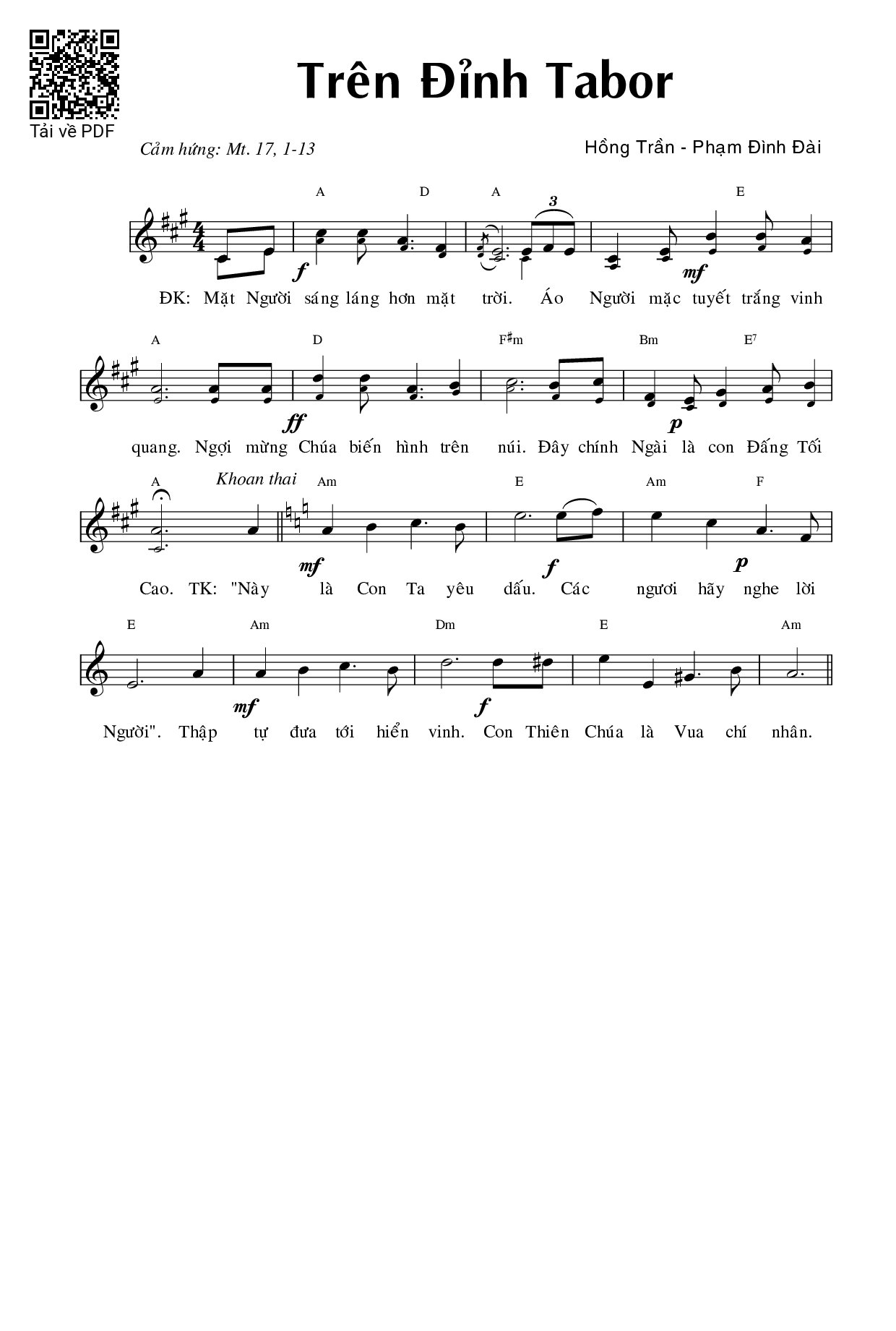 Sheet nhạc PDF bài Trên đỉnh Tabor (Mt. 17)