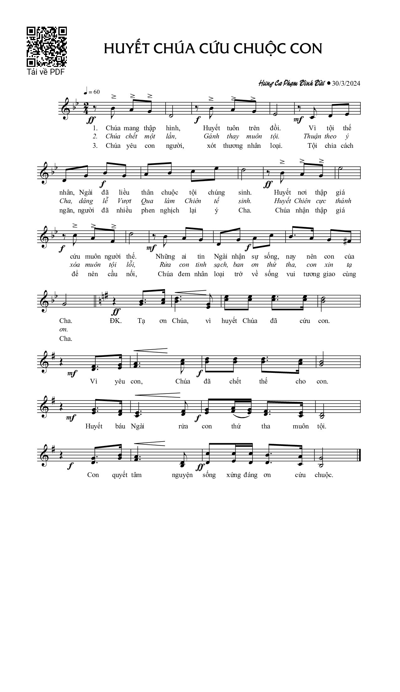Sheet nhạc PDF bài Huyết Chúa cứu chuộc con