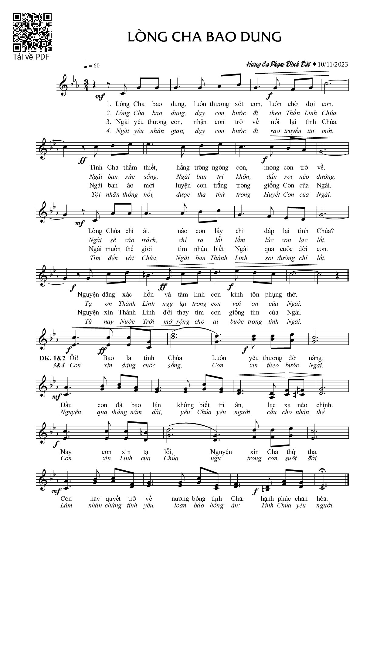 Sheet nhạc PDF bài Lòng Cha bao dung