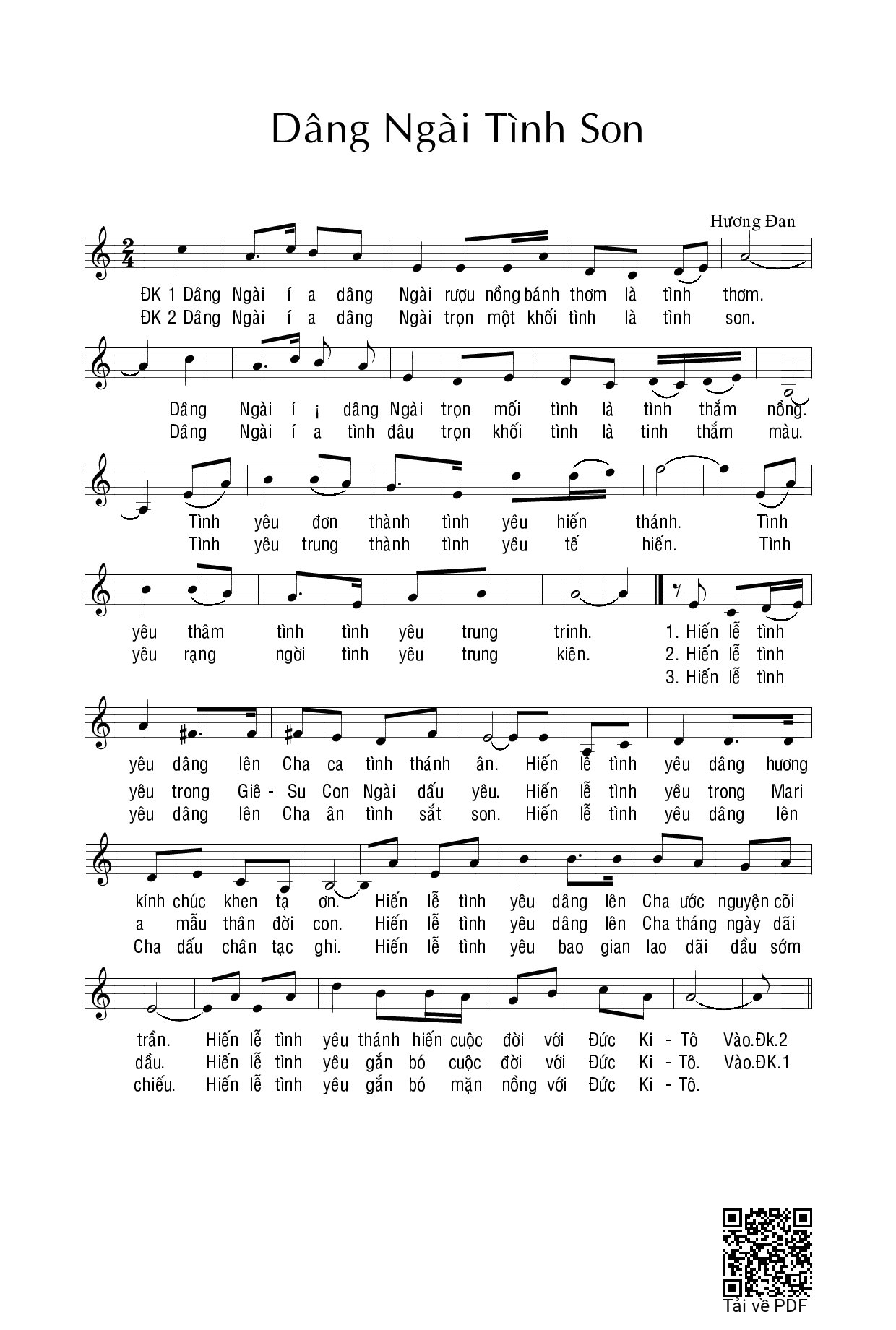 Trang 1 của Sheet nhạc PDF bài hát Dâng Ngài tình son - Hương Đan
