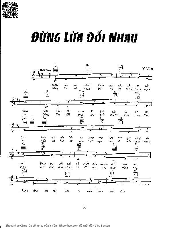 Trang 1 của Sheet nhạc PDF bài hát Đừng lừa dối nhau - Y Vân, Đừng lừa dối  nhau, đừng nói  yêu khi ta gần  nhau. Đừng lừa dối  nhau vì  biết  đâu tin  nơi tình  yêu