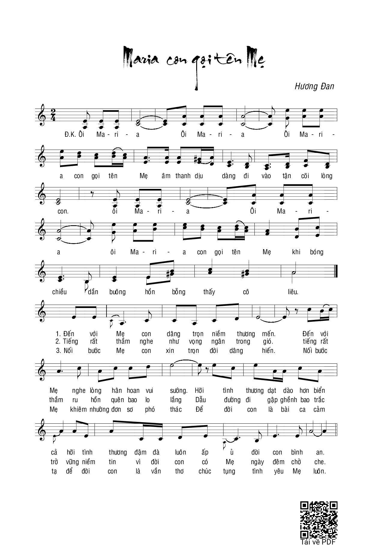 Sheet nhạc PDF bài Maria con gọi tên Mẹ