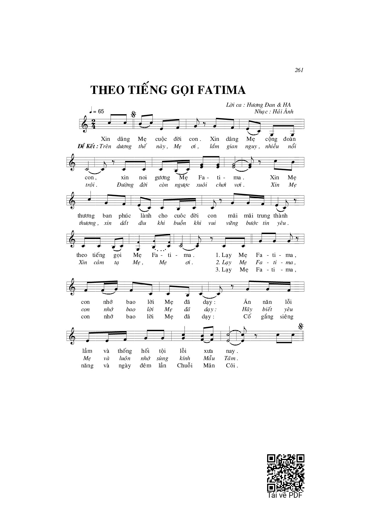 Sheet nhạc PDF bài Theo tiếng gọi Fatima