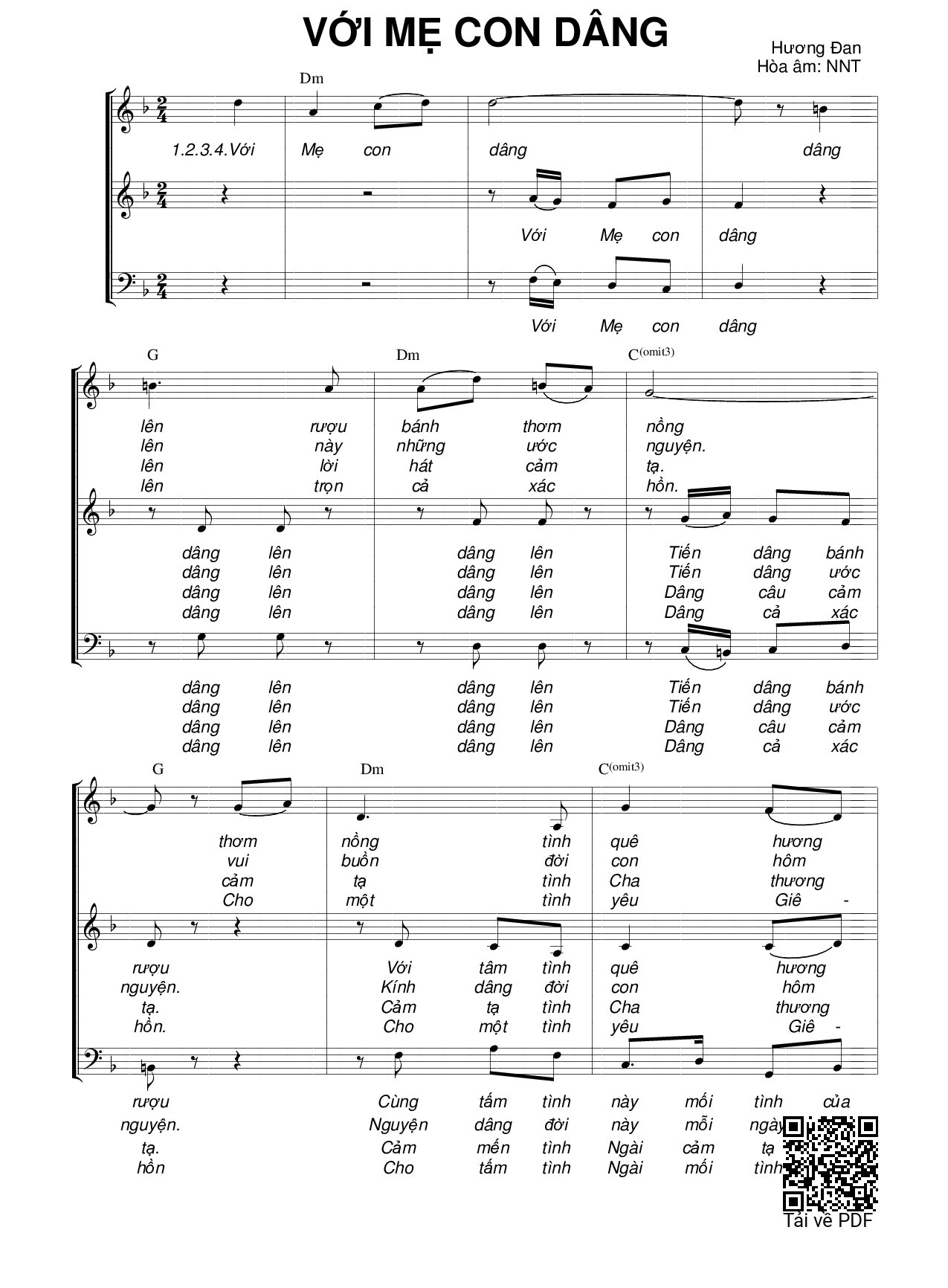Sheet nhạc PDF bài Với Mẹ con dâng (3 bè)