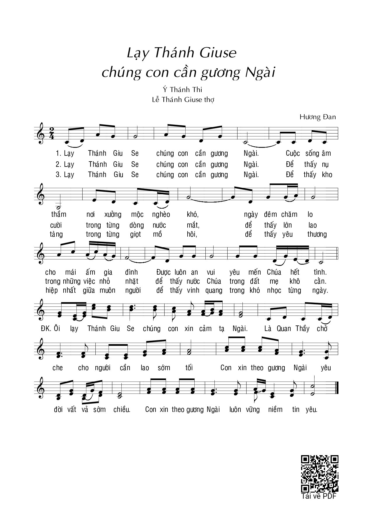 Trang 1 của Sheet nhạc PDF bài hát Lạy thánh Giuse chúng con…  - Hương Đan