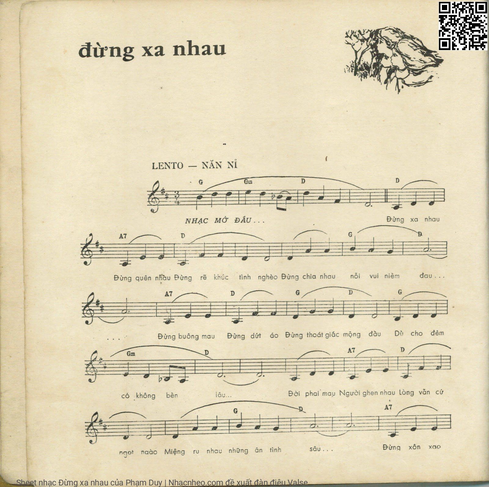 Trang 1 của Sheet nhạc PDF bài hát Đừng xa nhau - Phạm Duy, Đừng xa nhau!  Đừng quên nhau!. Đừng rẽ khúc tình nghèo Đừng chia nhau  nỗi vui niềm  đau