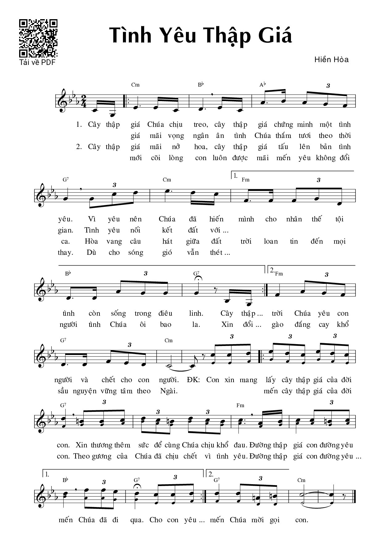 Sheet nhạc PDF bài Tình yêu Thập Giá