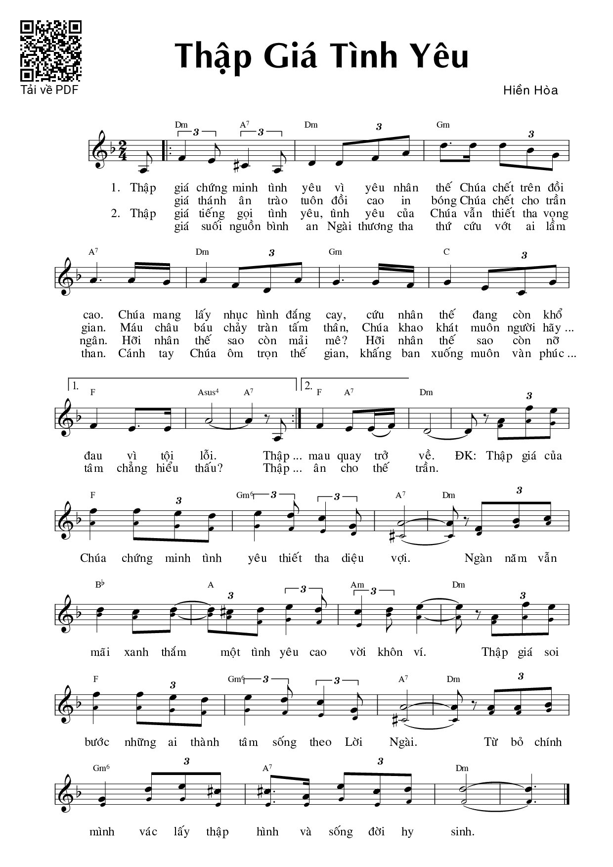 Sheet nhạc PDF bài Thập Giá tình yêu