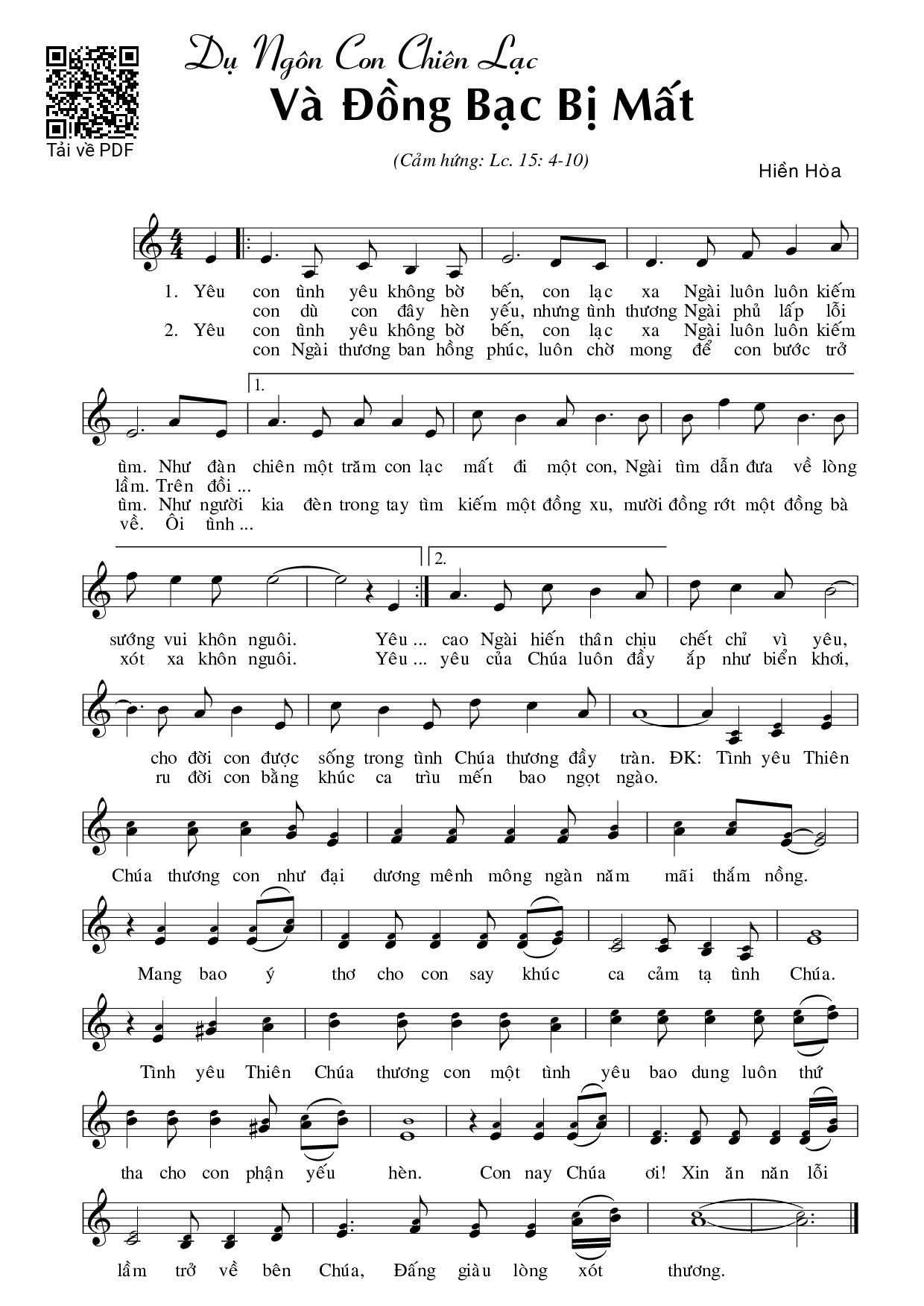 Sheet nhạc PDF bài Dụ ngôn con chiên lạc