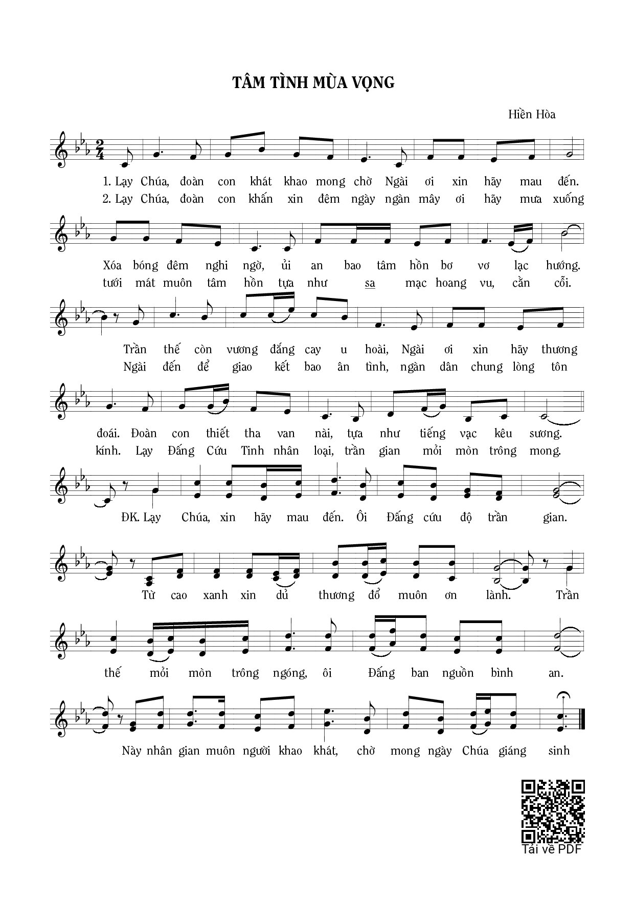 Sheet nhạc PDF bài Tâm tình mùa Vọng