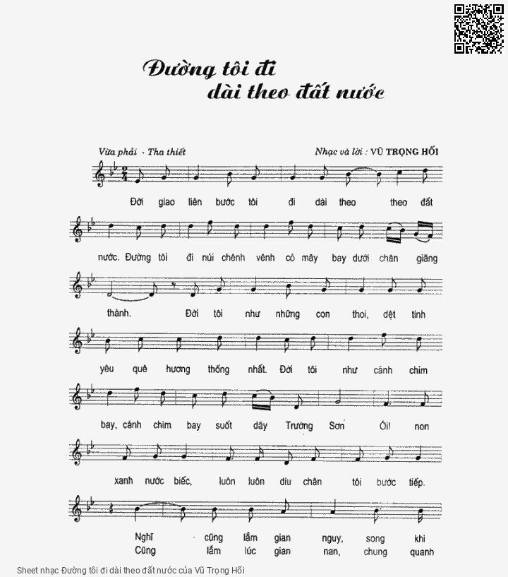 Trang 1 của Sheet nhạc PDF bài hát Đường tôi đi dài theo đất nước - Vũ Trọng Hối, 1. Đời giao  liên bước tôi  đi dài  theo theo đất  nước. Đường tôi đi, núi chênh vênh có mây  bay dưới chân giăng  thành