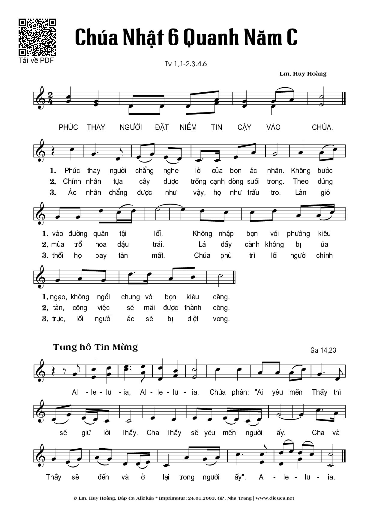 Sheet nhạc PDF bài Thánh Vịnh 1, Chúa Nhật 6C Thường Niên