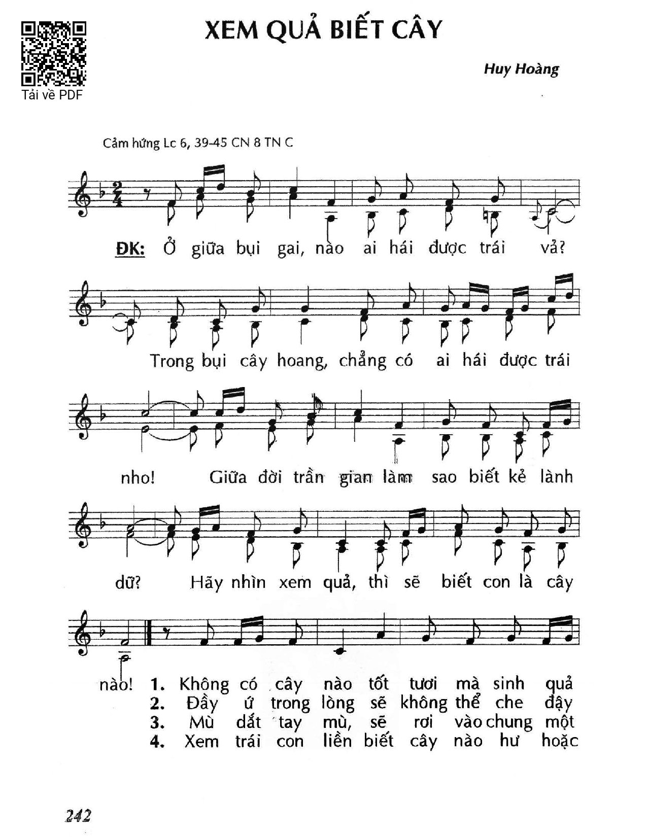 Sheet nhạc PDF bài Xem Quả Biết Cây