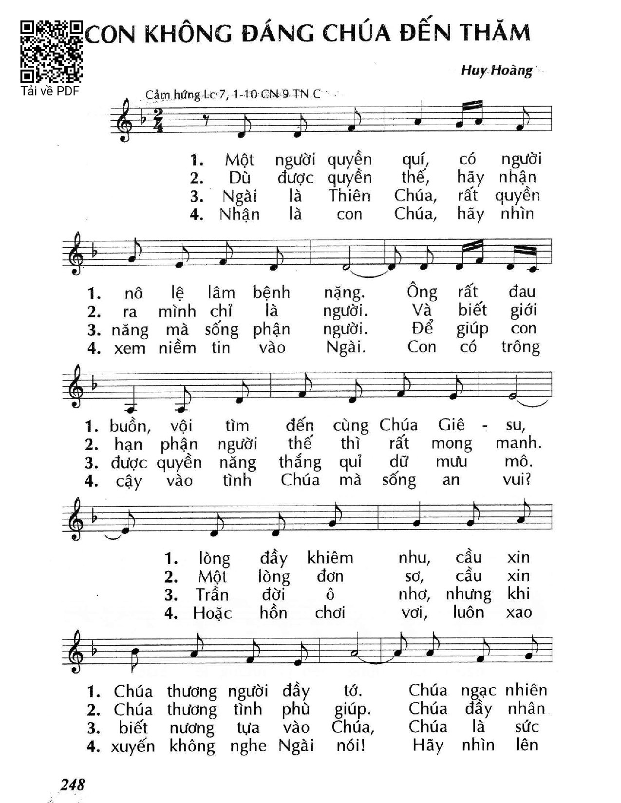 Trang 1 của Sheet nhạc PDF bài hát Con Không Đáng Chúa Đến Thăm - Huy Hoàng